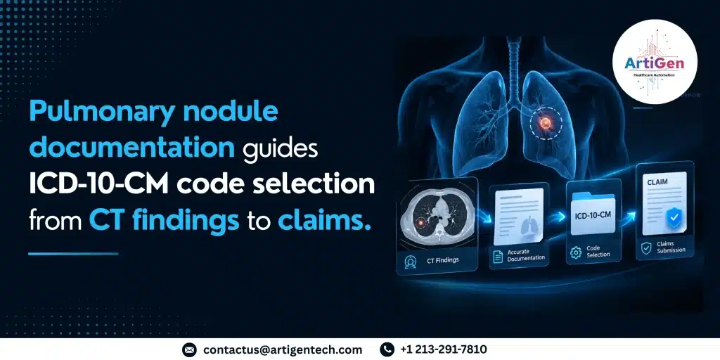 Pulmonary nodule documentation guides ICD-10-CM code selection from CT findings to claims